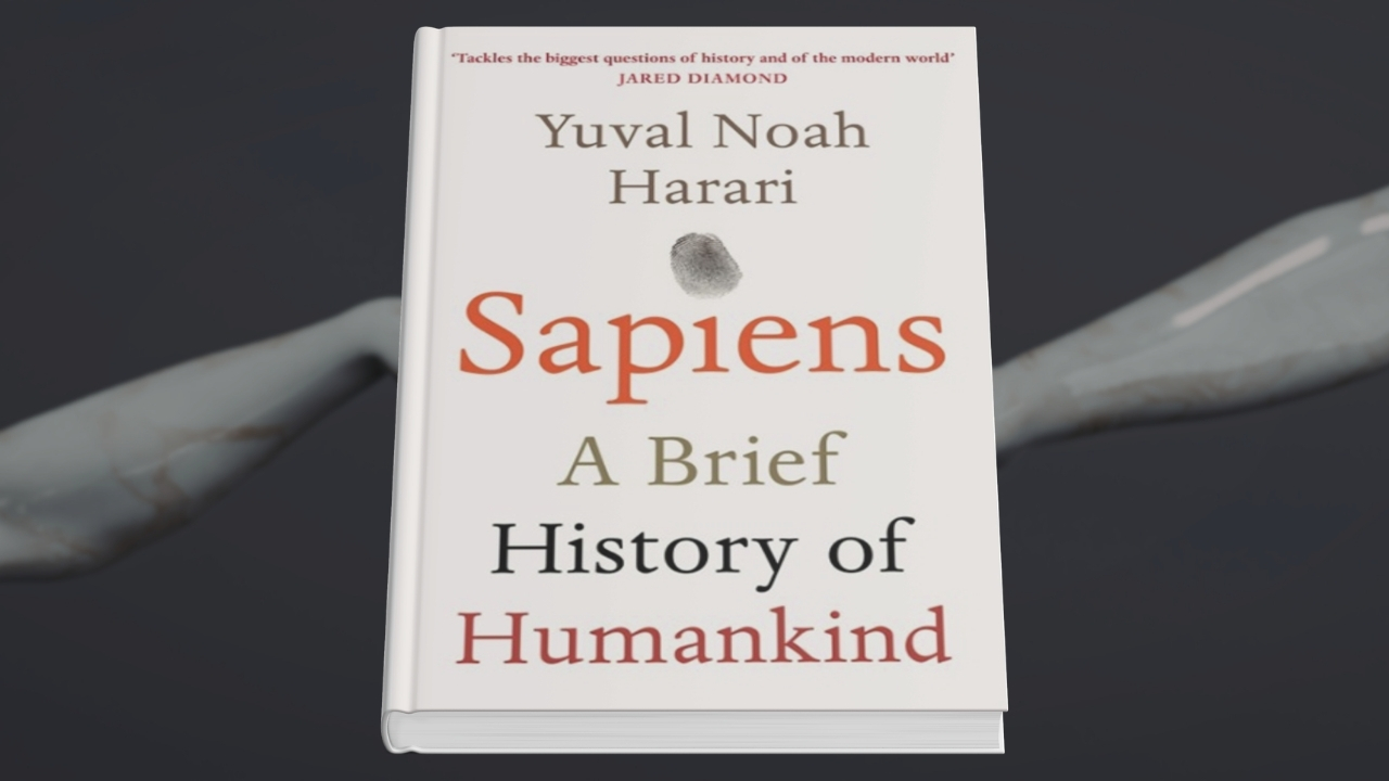 Knjiga Sapiens: A Brief History of Humankind autora Yuvala Noaha Hararija na neutralnoj pozadini
